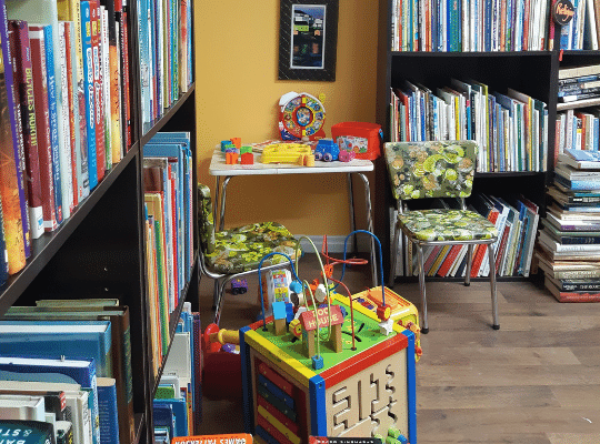 Bright colouful Child Play Area with chairs and table  Elaines Books