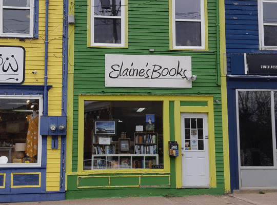 Elaines Books storefront Duckworth Street quality used books Jellybean Row