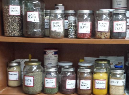 bulk spices in labelled jars