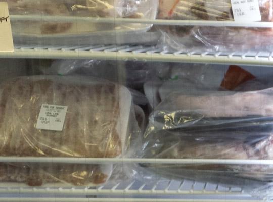 fresh local meat in the freezer at Food for Thought