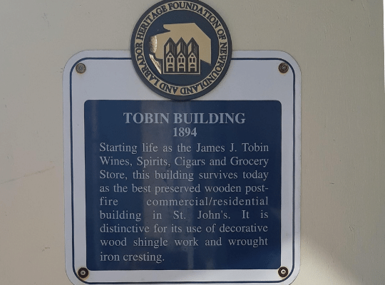 Heritage Foundation of Newfoundland and Labrador Tobin building sign