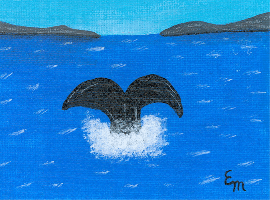 handpainted Newfoundland coaster art whale tail in blues