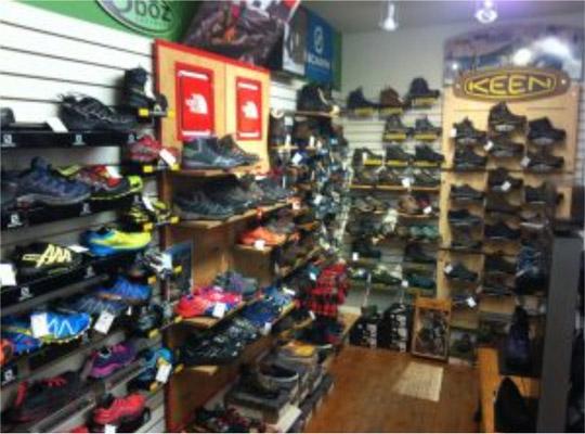 shelves of outdoor footwear