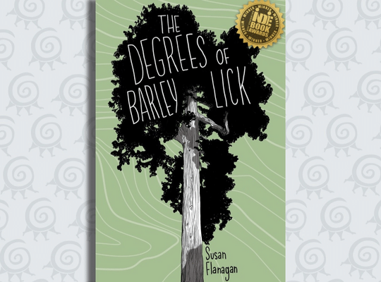 Winner-of-Indi-Book-awards-The-Dregrees-Of-Barley-Lick-Susan-Flanagan-sized-green-and-white-coloured-book-image-of-a-tree-on-book-running-the-goat-logos-on-backgroundSlider-G2G-website