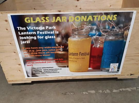 sign for Victoria Park Lantern Festival glass jar donations