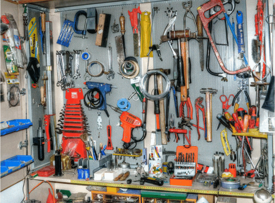 wall of tools for lend at the St Johns Tool Library
