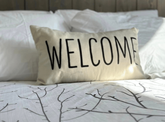 Welcome pillow at The Trailway Hub
